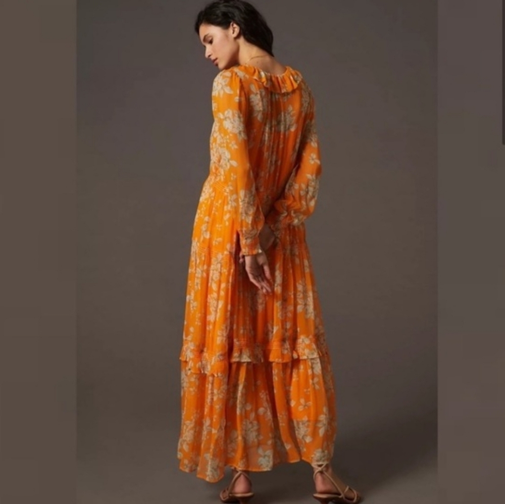 New!Anthropologie Tge Marais Printed ‎ Chiffon Maxi Dress Floral - Picture 6 of 14